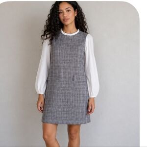 Glen Plaid Dress Pocketa White Sleeves Large CACHE CASHE